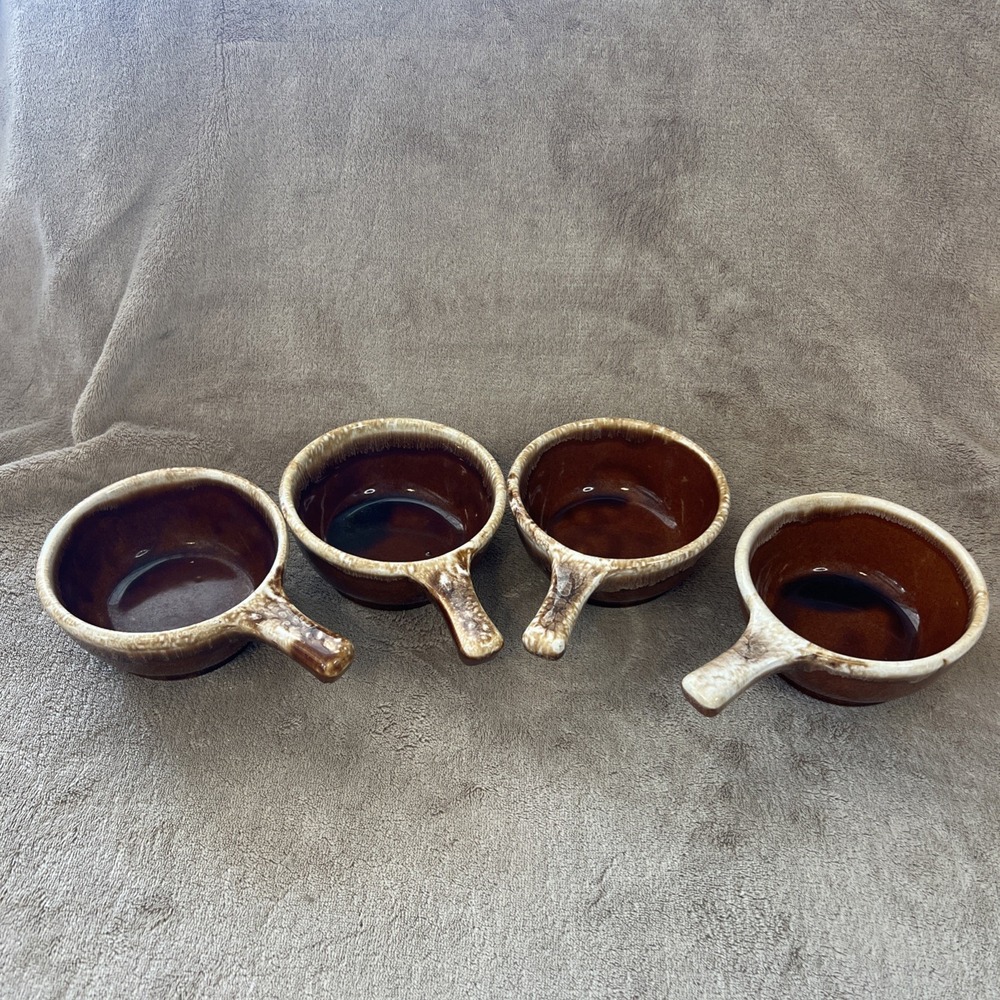 4 Vintage McCoy Kathy Kale USA Pottery Bowl W Handles‎ Brown Glaze